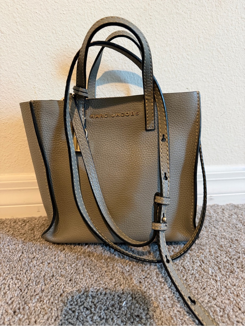 Marc Jacobs Pebbled Leather Small Tote in Gray with Gold Logo